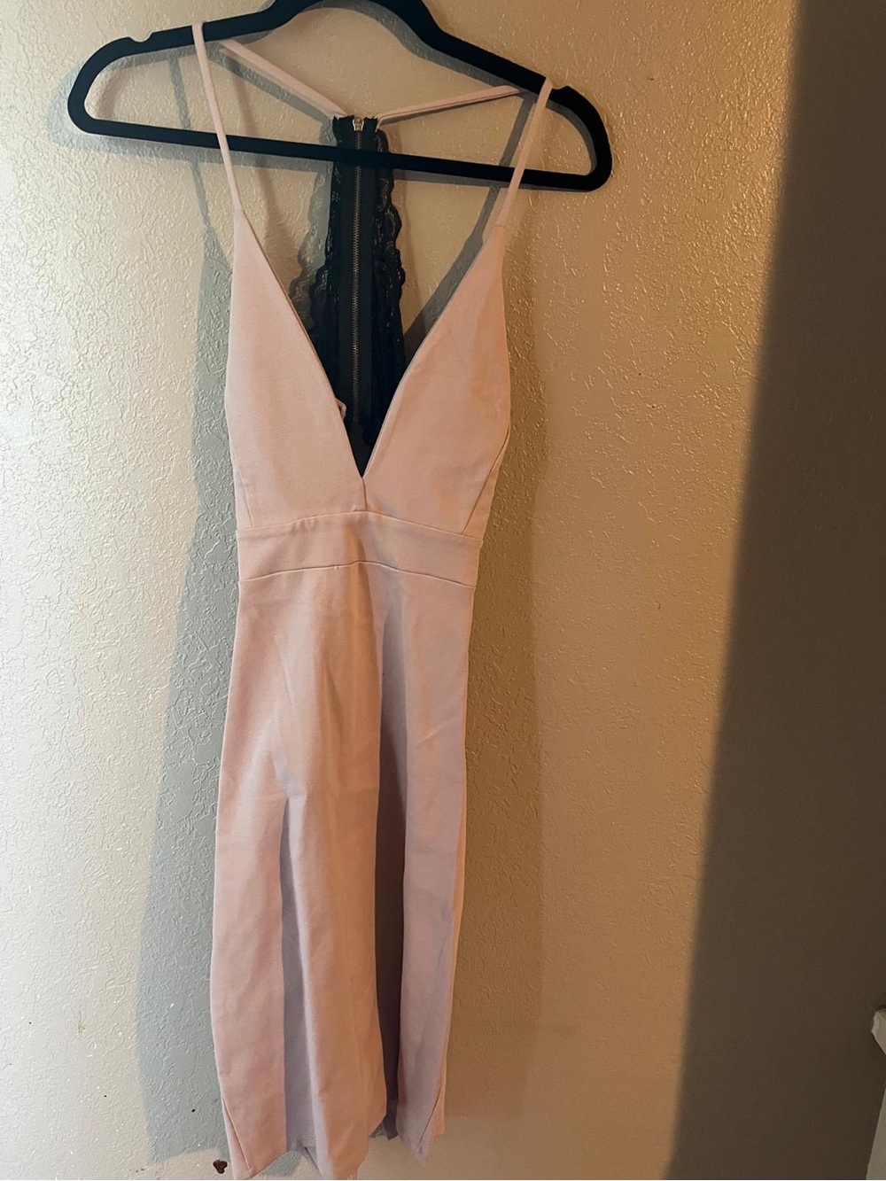 Women's Pale Pink V-Neck Mini Dress with Lace Back